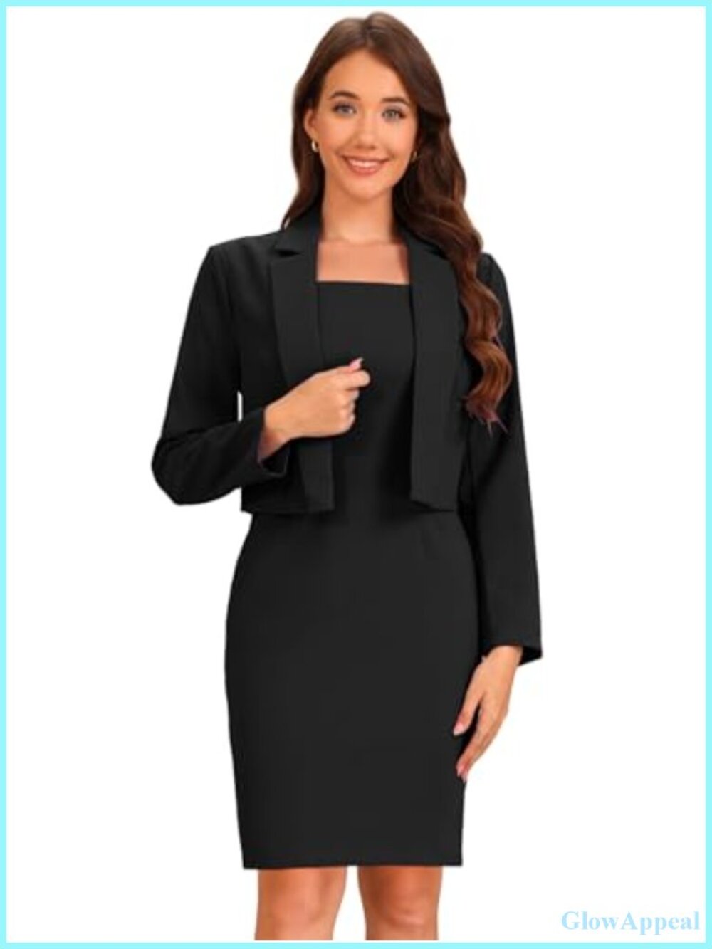 2pc Business Blazer Dress Suit Set Mini Cropped Square Neck